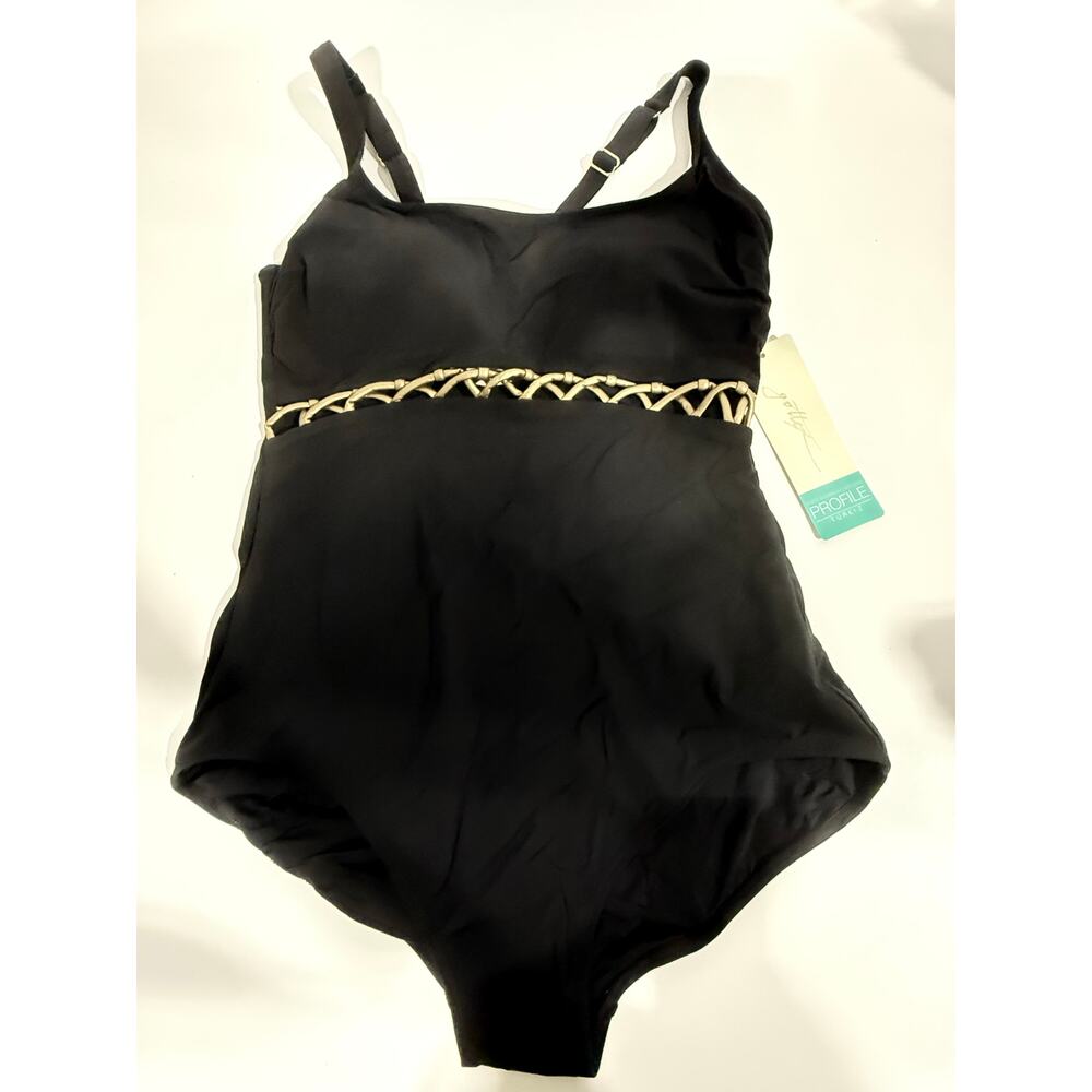 Profile By Gottex Black One-Piece Swimsuit with Gold Braid Detail